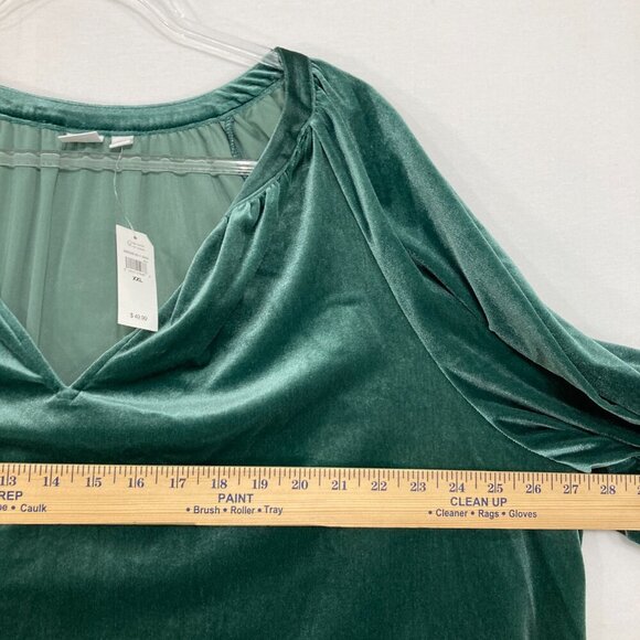 New GAP size XXL Green Velvet Soft Flowy Short Sleeve Stretch Blouse Feminine - Picture 6 of 9